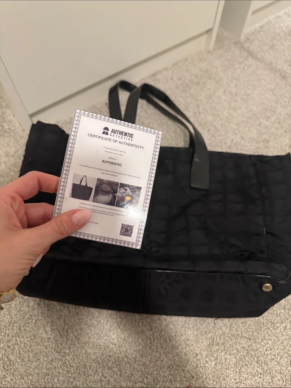 Chanel travel line black bag cc nylon look/feel comes w/ COA & visible auth code - Picture 5 of 7